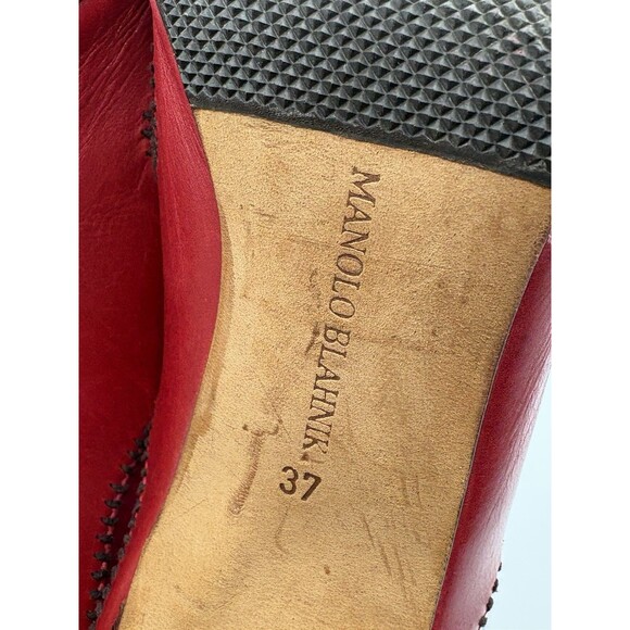 Manolo Blahnik Pink & Red Pointed Toe Heels Suede w/ Tie Accent Vintage Sz EU 37 - Picture 13 of 13